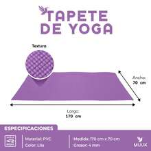 MUUK FITNESS Alfombrilla de Yoga 170 x 70 cm – Grosor 4 mm, Tapete para Yoga, Pilates, Fitness y Ejercicio, Antideslizante, Plegable y Fácil de Transportar, PVC Resistente y a Prueba de Agua, Ideal para Casa, Gimnasio, Parque o Viajes, Diseño Cómodo que Protege Articulaciones, Superficie Estable y Duradera para Relajación, Meditación y Estiramientos, Apta para Principiantes y Expertos. - Lila Púrpura - Ver 5