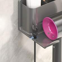 1pc Blow Dryer Holder, No Drill Self-Adhesive Installation, Wall Mounted Storage Rack, Plastic Material, Holds Combs & Toiletries, Suitable For Bathroom, White/Black/Gray