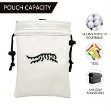 Portable Durable Faux PU Golf Ball & Tee Pouch With Drawstring - Premium Accessory For Men & Women Golfers - Perfect Gift For Dad, Boyfriend, Husband On Birthday, Retirement, Father's Day - White - View 6
