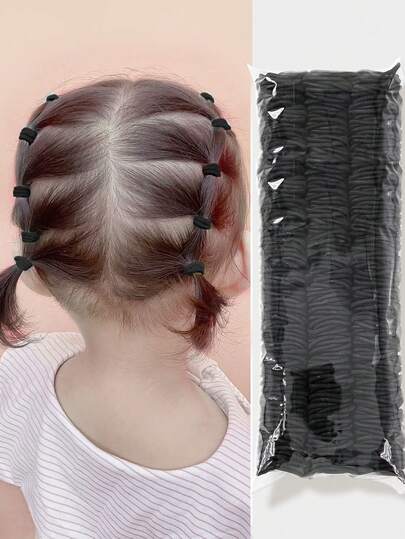 200 chiếc dây buộc tóc màu đen đơn giản, nhẹ nhàng với tóc, độ đàn hồi cao, phụ kiện tóc dùng hàng ngày.