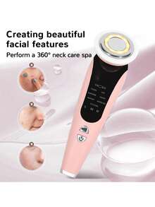 7-In-1 USB-Powered Face And Neck Massager With LCD Modes (Cleaning/Care/Massage), Portable Light Beige Beauty Device, Boosts Collagen And Tightens Pores - A Home And Travel Beauty Tool, An Ideal Gift For Women And Girls, Exquisite Design, Reliable Performance, A Must-Have For Self-Care