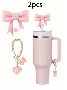 مجموعة 1 / 2 قطعة من اكسسوارات الأكواب الأنيقة، 1 قبعة قش بفيونكة، زخرفة جذابة بشكل قلب وحرف مصممة للأكواب، إكسسوارات سحر بشكل حرف وقلب لتخصيص الأكواب، سلسلة مقبض مع حرف شخصي لأكواب التمبلر، ديكور بطراز بسيط - متعدد الألوان - مشاهدة 22