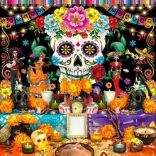 2D Flat Mexican Festival Background Wall, Photo Booth Decor, Multipurpose Home & Tailgate Party Supplies, Day Of The Dead Holiday Wall & Door Decor, Ideal For Day Of The Dead Decoration