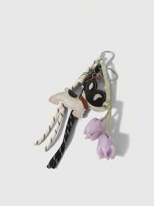 INS 风格，酷女孩氛围，钥匙扣，汽车钥匙扣，风格系列吊坠，法国斗牛犬吊坠，人造花，钥匙扣，绳装饰腕带，适合女孩、女士、办公室、学校，送给她的小礼物，可以提升您的优雅，可拆卸，两种吊坠 - 彩色 - 查看 3