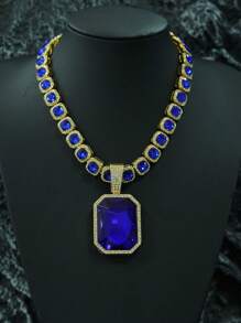 彩色宝石合金吊坠,搭配彩色宝石链,嘻哈项链 - 大寶石吊墜項鍊 - 查看 32