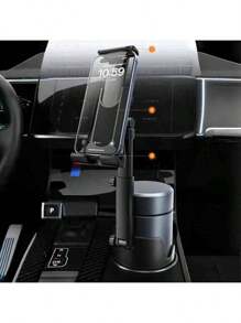 2-In-1 Adjustable Car Cup Holder & Phone Mount, 360° Rotation, Foldable, Universal Fit For Smartphones And Tablets, ABS Material, Dashboard Mounting, Hands-Free Navigation Compatible With IOS And Android Devices, Great Gift For Family And Friends - Black - View 6