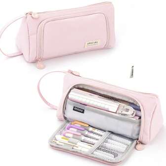 1 件大容量帆布多层少女笔袋，极简主义风格大空间铅笔盒，适合学生，返校必备品，感恩节、圣诞节、生日万圣节装饰创意礼物，返校，铅笔袋，书包