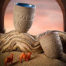 1 Taza de café de gres, taza de té cerámica, de lujo ligero y estilo retro, taza de agua, taza de bebida, con relieve árabe, estilo de Oriente Medio, suave y fácil de limpiar, resistente a quemaduras, a grietas y a altas temperaturas, taza de café para oficina y hogar, muy adecuada para regalar o para uso personal