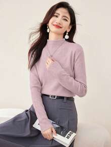 Women's Turtleneck Sweater, Loose Knit Top, Slouchy, Autumn/Winter - Baby Pink - View 1
