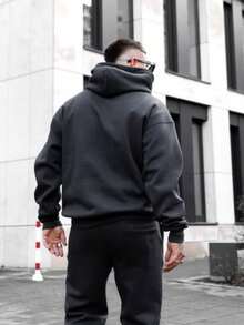 Áo nỉ trùm đầu dáng rộng màu trơn dành cho nam, phong cách đường phố đa năng, mùa thu - Màu xanh lá cây đậm - Xem 2