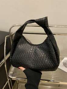 1 chiếc túi đeo vai hình lưỡi liềm dệt thắt nút màu trơn dành cho nữ, đa năng và thời trang - màu đen - Xem 10