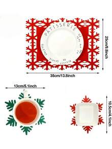 12 piezas Manteles individuales con diseño de copos de nieve, posavasos con copos de nieve, manteles individuales rojos para tazas de vino, té y café, en caja de regalo para decoración de fiesta de Navidad, invierno y días festivos. Manteles individuales y posavasos de fieltro verde y rojo para decoración de mesa de cena de fiesta de Navidad, boda de invierno y días festivos. - Multicolor - Ver 5