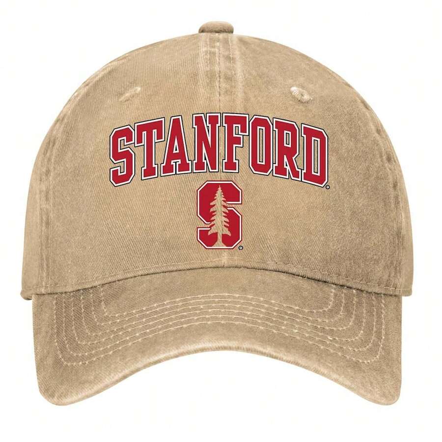 Stanford University Logo With Illuminated S And Tree Silhouette Hats Vintage Washed Baseball Cap - Màu Khaki - Xem 1