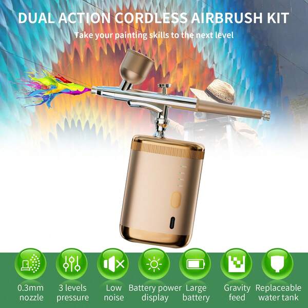 1pc Airbrush Kit 1200mah Airbrush Set With Compressor Portable Airbrush Set For Makeup Cake Decoration Model Painting Nail Art Barber