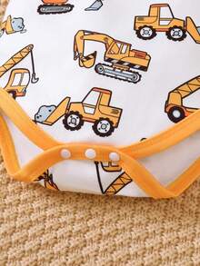 3pcs Baby Boy Long Sleeve Bodysuit, Excavator & Car Pattern Design, Casual Cute Infant Bodysuit, Spring/Autumn, Regular Fit, Suitable For Daily & Outdoor Wear
