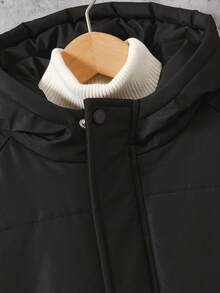 Boys' & Teens' Casual Outdoor Simple Solid Color Padded Coat With Pockets, Autumn/Winter - Black - View 4