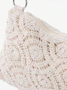 Women's Floral Hollow Crochet Shoulder Bag Bohemian Crossbody Bag Women's Underarm Bag Handbag Sweet Elegant Women's Bag Tote Bag Beige Bag Adjustable Shoulder Strap (Random Pattern) - Beige - View 6