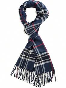 Soft Luxurious Classic Cashmere Feel Winter Scarf With Box, Cozy Warm Scarf - 海軍格子禮物 - 查看 4