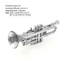 3D金属拼图DIY金属拼装模型乐器吉他、贝斯、架子鼓、钢琴、小提琴、小号模型，圣诞礼物，畅销品，卡扣式组装，无需胶水
