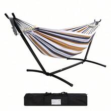 Double Hammock With Stand Included 450lb Capacity Steel Stand, Premium Carry Bag Included And Two Anti Roll Balance Beam - 咖啡棕 - 查看 6