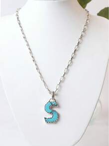 1pc Western Country Style Vintage Textured CCB Multicolor Leopard Print Black & White Plaid 26 Letter Minimalist Pendant Necklace, Sweater Chain