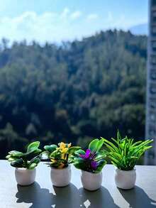 4pcs/Set Or 1pc [Random Style] Artificial Mini Potted Plant Decor, Cute Planter Set, Desktop Decoration, Stress Relief Ornament, Mini Desk Accessory, Computer Monitor, Office Space Back To School Room Decor Home Decor Ornaments Home Miniature Things - Multicolor - View 5