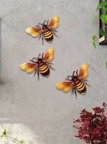 2pcs Acrylic Bee Wall Art Set - Realistic Outdoor Decor For Patio, Garden, Fence And Balcony, Hanging Design, Natural Style Decoration, Bee Decor, 4 Seasons Use, Adhesive Backing