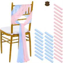 8pcs Blue Chiffon Sashes & 8pcs Pink Chiffon Sashes, Wedding Chair Covers And Aisle Decor, Suitable For Weddings, Ceremonies, Parties, Events, Banquets, Balls - Multicolor - View 2