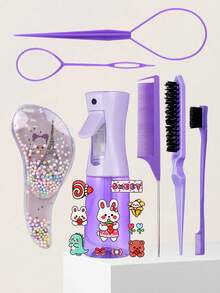 1/3/4/5/6/7/8pcs Detangling Hair Brush Set With Cute Animal Temporary Tattoos,(6.8oz/200ml)Continuous Fine Mist Water Spray Bottle For Hair,Unicorn Cartoon Detangling Brush For Adults & Girls Hair,Teasing Brush Rat Tail Comb Edge Brush For Hairstyling,Salons,Barber(Pink), Home Beauty Women Accessory Gifts, Hair Styling Kit, For Barber Salon Beauty Travel Essentials
