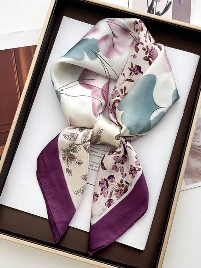 1pc Women's Elegant/Retro Fashion Printed Lightweight Satin-Like Square Scarf/Headscarf, Can Be Worn As Scarf, Shawl, Neck Scarf, Lightweight And Comfortable, Suitable For Daily Wear, Can Also Be Paired With Headscarves, Robes, Headpieces, Suitable For Spring, Summer, Autumn, Also An Ideal Gift Choice For Mother's Day And Women's Day.