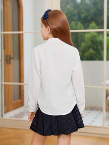 Adolescent Long Sleeve Button Down Shirt - School Uniform Dress Shirt - White - View 4