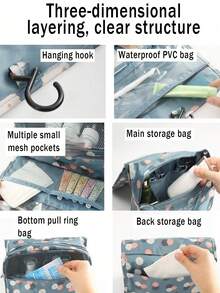 1pc Waterproof Travel Makeup Bag, Hanging Toiletry Bag, Double Layer Cosmetic Organizer Bag, Large Capacity Bathroom Toiletry Bag, Multi-Functional Travel Toiletry Bag, Portable PVC Cosmetic Bag, Holiday Ladies Beach Bag, Travel Bag, With Hook, Double Layer, PVC, Waterproof, Large Capacity, Suitable For Outdoor Travel, Business Trip, Home Storage, Travel, Holiday Outing, Party, Travel Essentials, Cruise Essentials, Holiday Essentials, Back To School Toiletry Bag, Bedroom Decor, Holiday Gift, Birthday Gift, Minimalist Design