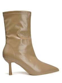 RevReaL Glossy Leather Pointed Toe Stiletto Ankle Boots Western Style Casual Leisure Cute Elegant Fairy Preppy College Business Sexy Cute Side Zipper Festival - Khaki - View 2