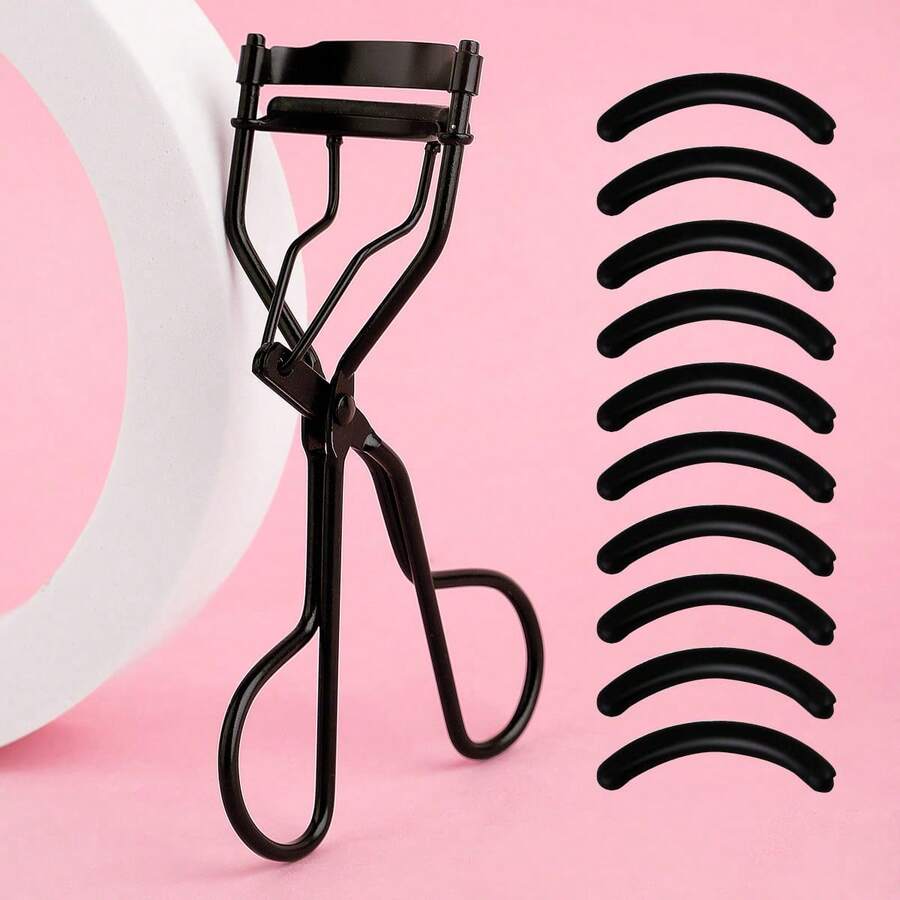 1个便携式黑色睫毛夹 + 10个硅胶垫，睫毛夹，持久定型，打造更大眼型，不伤睫毛，适合日常妆容。睫毛夹，化妆，便宜，房间装饰，梳妆台，旅行，卧室，化妆配件，睫毛夹，便宜，圣诞礼物，化妆，化妆工具，便宜货，礼物，女士礼物，圣诞礼物，赠品，旅行，便宜货，旅行必备