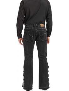 Men's Relaxed Stretch Vintage 60s 70s Bell Bottom Fit Comfort Flared Retro Leg Denim Jeanshalloween - Blackn - 查看 7