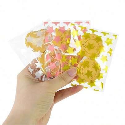 100Pcs Gold Sliver Pink Star Transparent OPP Self-Adhesive Bag Gift Packaging Bags Plastic Jewelry Candy Packaging