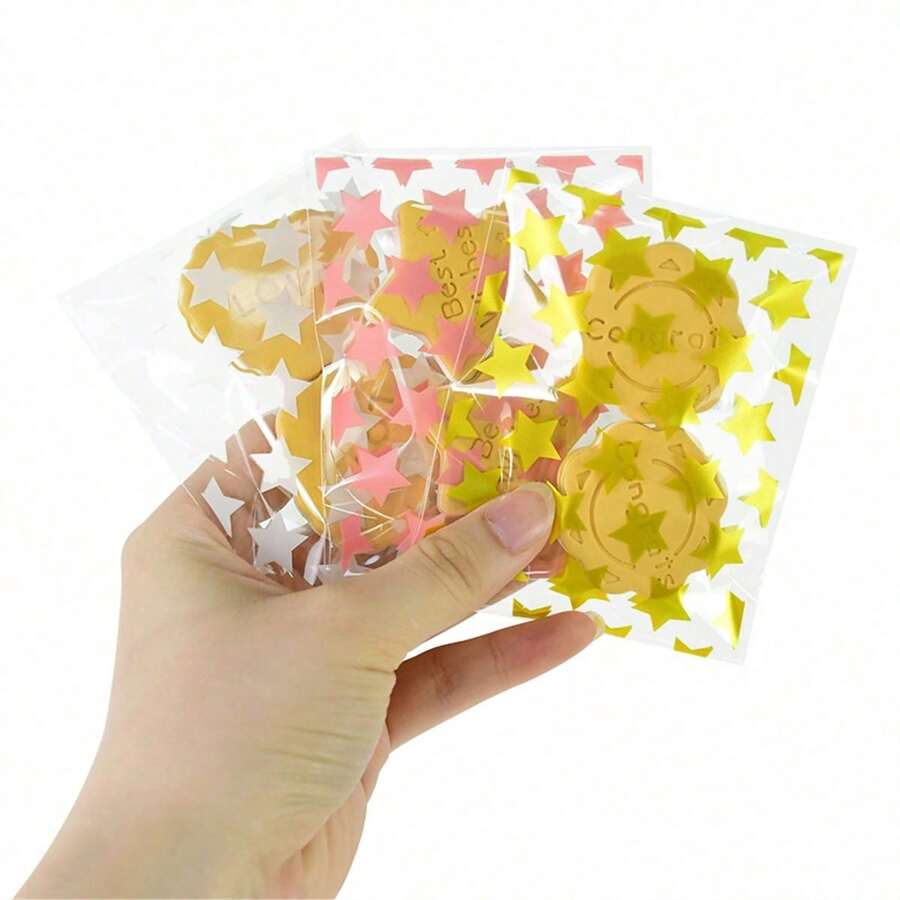 100Pcs Gold Sliver Pink Star Transparent OPP Self-Adhesive Bag Gift Packaging Bags Plastic Jewelry Candy Packaging - Multicolor - View 1