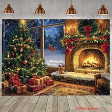 1 件超大圣诞背景横幅,雪景窗景,装饰圣诞树、壁炉和舒适的节日装饰,适用于摄影工作室道具、派对背景和节日墙壁装饰 - 1個 - 查看 2
