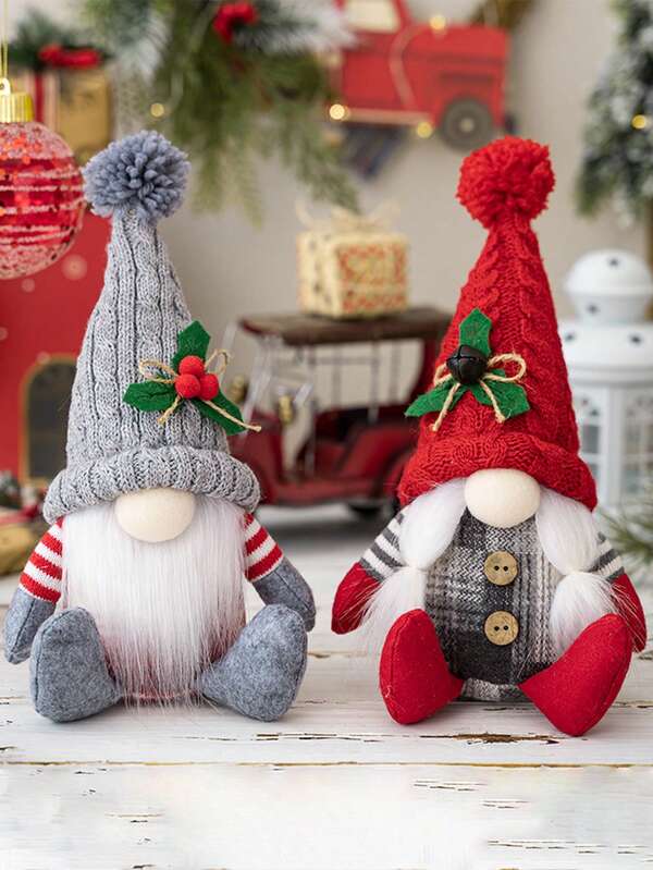 1 pezzo Gnomo di Natale in peluche, gnomo in peluche con cappello lavorato a maglia, statuina scandinava in peluche, decorazioni natalizie in peluche per la casa, decorazioni natalizie da tavolo, decorazioni natalizie per la casa, regalo di decorazione