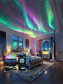 Aurora LED Projector Light With Remote Control - USB-Powered Galaxy & Nebula Ceiling/Desk Lamp, Adjustable Brightness, Aurora Borealis Effect In Pink, Blue, Purple, Green, For Bedroom, Living Room, Home Theater, Office Decor - Modern Astronomy Lighting, Moon And Stars Decor, Ambient Room Lighting, Fantasy Atmosphere, Highquality Lighting, Plastic Construction, Bedroom Lighting