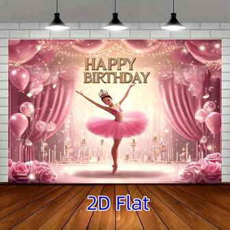 2D 1pc Luxury Pink Birthday Photography Backdrop, Elegant Ballerina, Candles And Gifts - Ideal For Photography Studio, Professional Celebration Events And Party Decor, Birthday Party Decoration