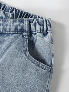 1件装休闲做旧浅蓝色牛仔裤，适合少女穿着，春夏新品 - 淺色水洗藍 - 查看 5