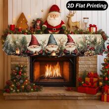 1 pieza Bufanda decorativa rectangular para chimenea, mesa o gabinete con tema navideño de gnomos, piñas y bayas rojas, hecha de poliéster. Decoración de actividades navideñas, regalos, decoración interior, decoración de invierno festiva, decoraciones con tema de gnomos, artículos de decoración de Año Nuevo 2026, suministros para ambiente navideño