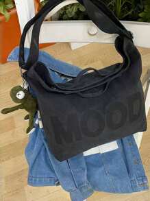 1 件复古帆布图案单肩包学院风学生大容量手提包斜挎包易于携带的时尚收纳包节日派对小礼物（不同批次颜色可能略有不同）2000 年代风格街头服饰 - 深灰色 - 查看 18