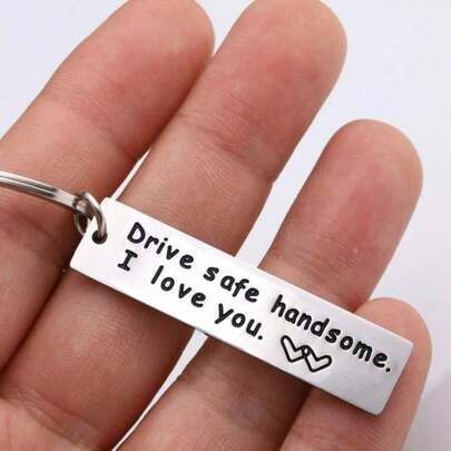 Street 1pc Man's Slogan Graphic Engraving Keychain Stainless Rectangle Charm Casual Keychain For Daily Gift Car Key Accessories Car Accessories Bag Charm School Cute Goth Y2k