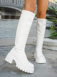 Women's Thick Sole Over-The-Knee Boots, Fashion High-End Autumn/Winter Leather Riding Boots,White Boots - White - View 8