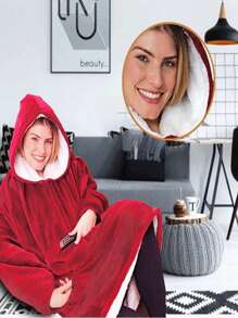 2pcs/1pc Wearable Blanket Hoodie For Adults, Oversized Wearable Pajamas With Big Pockets, Thick Warm Wearable Hooded Sweatshirt Blanket, Soft Plush Sweatshirt Hooded Popular Tops One Size Fits, Great Gift For Friends, Family On Christmas, New Year
