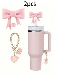 مجموعة 1 / 2 قطعة من اكسسوارات الأكواب الأنيقة، 1 قبعة قش بفيونكة، زخرفة جذابة بشكل قلب وحرف مصممة للأكواب، إكسسوارات سحر بشكل حرف وقلب لتخصيص الأكواب، سلسلة مقبض مع حرف شخصي لأكواب التمبلر، ديكور بطراز بسيط - متعدد الألوان - مشاهدة 28