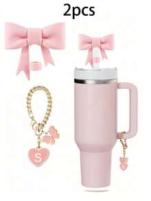 مجموعة 1 / 2 قطعة من اكسسوارات الأكواب الأنيقة، 1 قبعة قش بفيونكة، زخرفة جذابة بشكل قلب وحرف مصممة للأكواب، إكسسوارات سحر بشكل حرف وقلب لتخصيص الأكواب، سلسلة مقبض مع حرف شخصي لأكواب التمبلر، ديكور بطراز بسيط - متعدد الألوان - مشاهدة 33