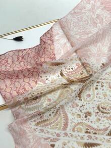 1 chiếc khăn quàng cổ in họa tiết đơn giản, khăn choàng tua rua nhẹ và thoáng khí, thiết kế thanh lịch và thời trang dành cho nữ, khăn quàng cổ lụa đa năng cho mùa xuân/hè, khăn choàng chống nắng ngoài trời đi biển, khăn trùm đầu cho trang phục - Màu Hồng baby - Xem 3